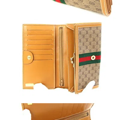 Pre-owned Gucci Beige Light Brown Pvc Leather Long Wallet (bi-fold) ()