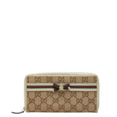 Pre-owned Gucci Beige Multi-color Canvas Leather Long Wallet (bi-fold) ()