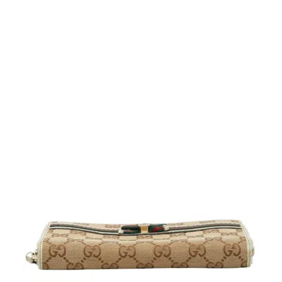 Pre-owned Gucci Beige Multi-color Canvas Leather Long Wallet (bi-fold) ()