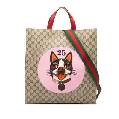 Pre-owned Gucci Beige Multi-color Red Color Pvc Leather Shoulder Bag Tote Bag ()
