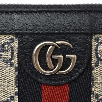 Pre-owned Gucci Beige Navy Coated Canvas Long Wallet (bi-fold) () In Multi