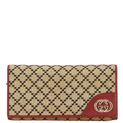 Pre-owned Gucci Beige Red Color Canvas Leather Long Wallet (bi-fold) () In Multi