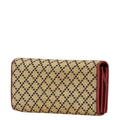 Pre-owned Gucci Beige Red Color Canvas Leather Long Wallet (bi-fold) () In Multi