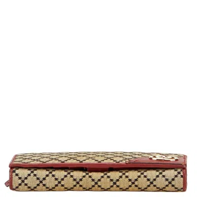 Pre-owned Gucci Beige Red Color Canvas Leather Long Wallet (bi-fold) () In Multi