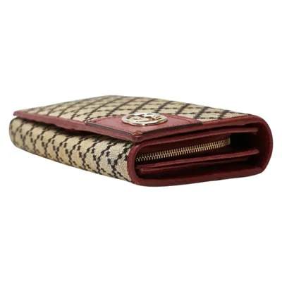 Pre-owned Gucci Beige Red Color Canvas Leather Long Wallet (bi-fold) () In Multi