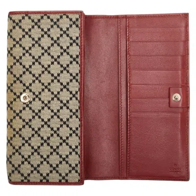 Pre-owned Gucci Beige Red Color Canvas Leather Long Wallet (bi-fold) () In Multi