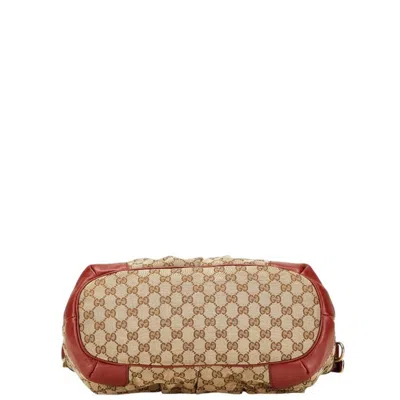 Pre-owned Gucci Beige Red Color Canvas Leather Shoulder Bag Tote Bag () In Multi