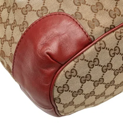 Pre-owned Gucci Beige Red Color Canvas Leather Shoulder Bag Tote Bag () In Multi