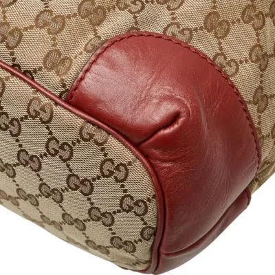 Pre-owned Gucci Beige Red Color Canvas Leather Shoulder Bag Tote Bag () In Multi