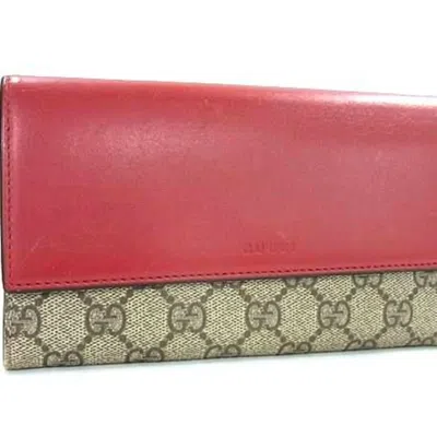 Pre-owned Gucci Beige Red Color Pvc Leather Long Wallet (bi-fold) () In Multi