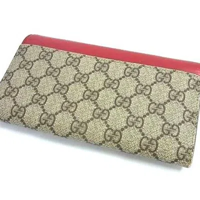 Pre-owned Gucci Beige Red Color Pvc Leather Long Wallet (bi-fold) () In Multi