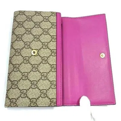 Pre-owned Gucci Beige Red Color Pvc Leather Long Wallet (bi-fold) () In Multi