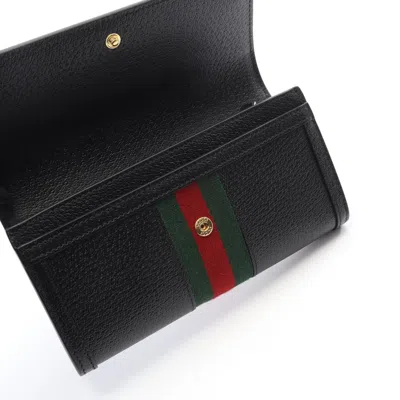 Pre-owned Gucci Black Green Red Color Leather Long Wallet (bi-fold) () In Multi