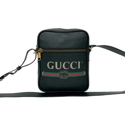 Pre-owned Gucci Black Green Red Color Leather Messenger Bag Pochette Shoulder Bag () In Multi