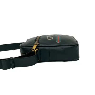 Pre-owned Gucci Black Green Red Color Leather Messenger Bag Pochette Shoulder Bag () In Multi
