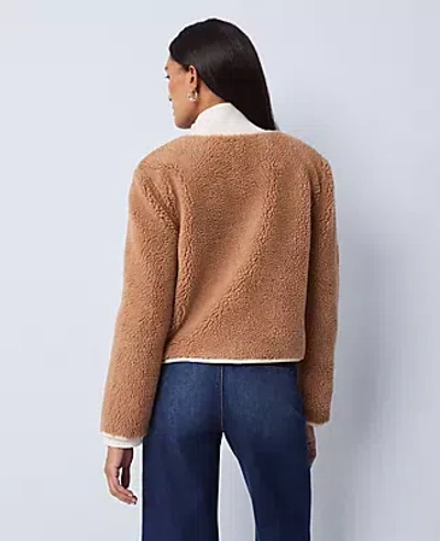 Ann Taylor Weekend Collection Sherpa Crew Neck Jacket In Brown