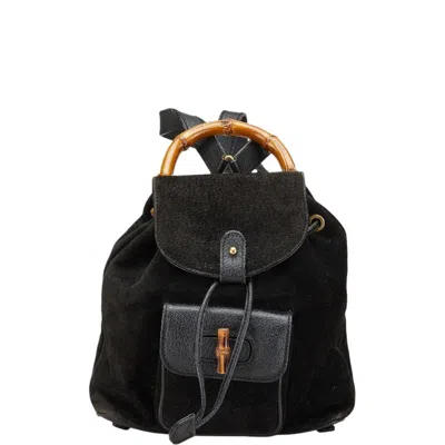 Pre-owned Gucci Black Leather Suede Backpack ()