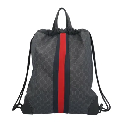Pre-owned Gucci Black Navy Red Color Gg Supreme Backpack ()