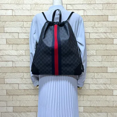 Pre-owned Gucci Black Navy Red Color Gg Supreme Backpack ()