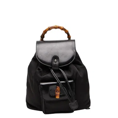 Pre-owned Gucci Black Nylon Leather Backpack ()