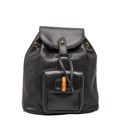 Pre-owned Gucci Black Suede Leather Backpack ()