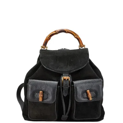 Pre-owned Gucci Black Suede Leather Backpack ()