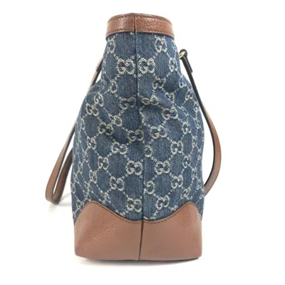 Pre-owned Gucci Blue Brown Denim Leather Shoulder Bag Tote Bag () In Multi