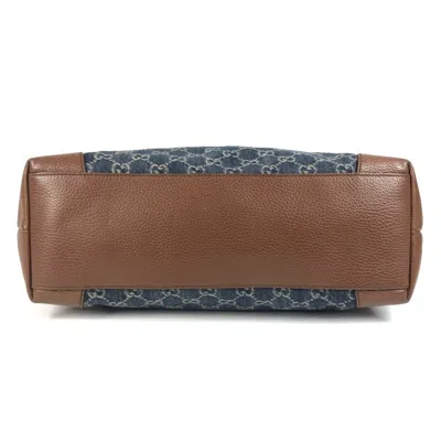 Pre-owned Gucci Blue Brown Denim Leather Shoulder Bag Tote Bag () In Multi