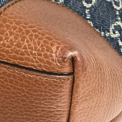 Pre-owned Gucci Blue Brown Denim Leather Shoulder Bag Tote Bag () In Multi