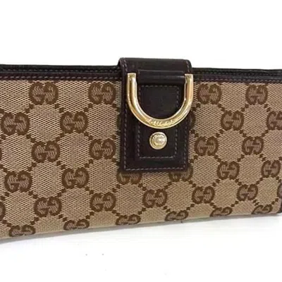 Pre-owned Gucci Brown Brown Gg Gg Canvas Leather Long Wallet (bi-fold) ()