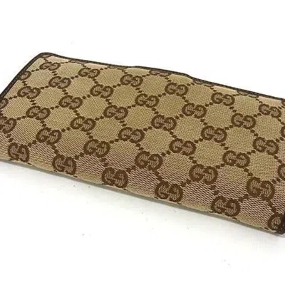 Pre-owned Gucci Brown Brown Gg Gg Canvas Leather Long Wallet (bi-fold) ()
