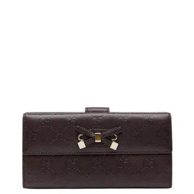 Pre-owned Gucci Brown Leather Long Wallet (bi-fold) ()