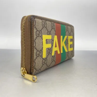 Pre-owned Gucci Brown Multi-color Pvc Long Wallet (bi-fold) ()