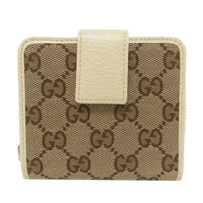 Pre-owned Gucci Brown White Canvas Leather Wallet (bi-fold) () In Multi