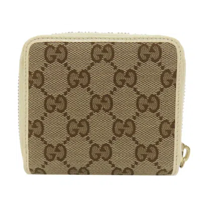 Pre-owned Gucci Brown White Canvas Leather Wallet (bi-fold) () In Multi