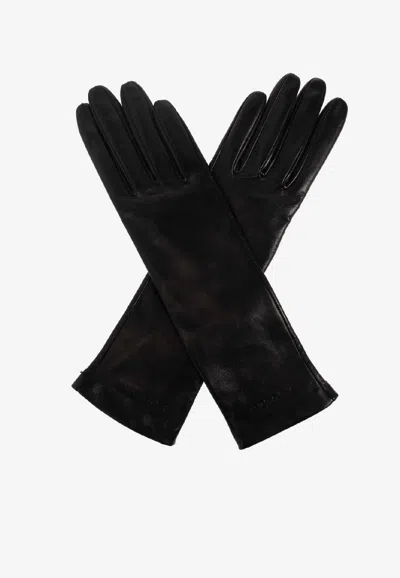 Alexander Mcqueen Embossed-logo Leather Gloves In Black