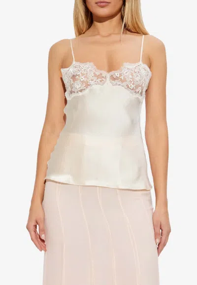 Chloé Women Ivory Washed Silk Satin And Lace Camisole Top In White