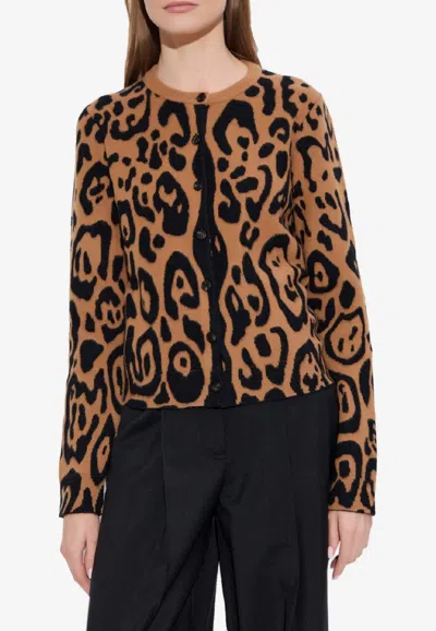Fendi Leopard Print Cardigan In Brown
