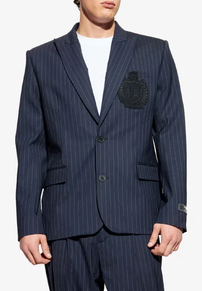Balmain Pinstriped Wool Single-breasted Blazer In Blue