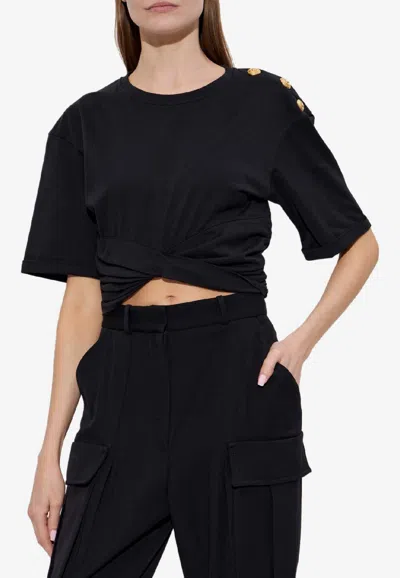 Balmain Twisted Cropped T-shirt In Black