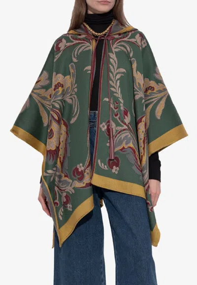 Etro Wool-blend Floral Jacquard Cape In Multi