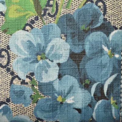 Pre-owned Gucci Gg Blooms Beige Blue Coated Canvas Long Wallet (bi-fold) ()