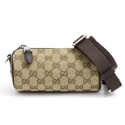 Pre-owned Gucci Gg Canvas Beige Brown Gg Canvas Leather Boston Bag Shoulder Bag () In Multi