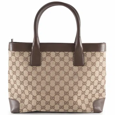 Pre-owned Gucci Gg Canvas Beige Brown Gg Canvas Leather Tote Bag ()
