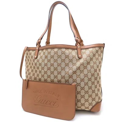 Pre-owned Gucci Gg Canvas Beige Brown Gg Canvas Leather Tote Bag ()