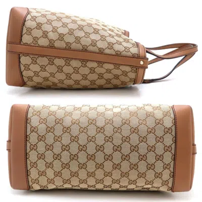 Pre-owned Gucci Gg Canvas Beige Brown Gg Canvas Leather Tote Bag ()