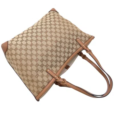 Pre-owned Gucci Gg Canvas Beige Brown Gg Canvas Leather Tote Bag ()