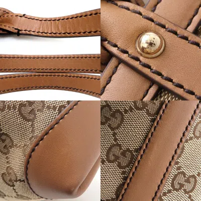 Pre-owned Gucci Gg Canvas Beige Brown Gg Canvas Leather Tote Bag ()