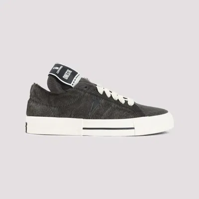 Drkshdw Onestr Black Sneaker With Extended Tongue And Fur Design In Leather Unisex In Gray