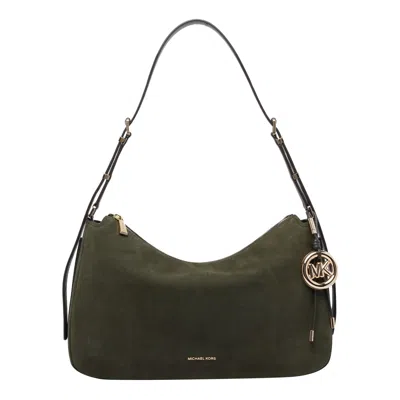 Michael Michael Kors Nolita Suede Shoulder Bag With Gold Hardware In Green